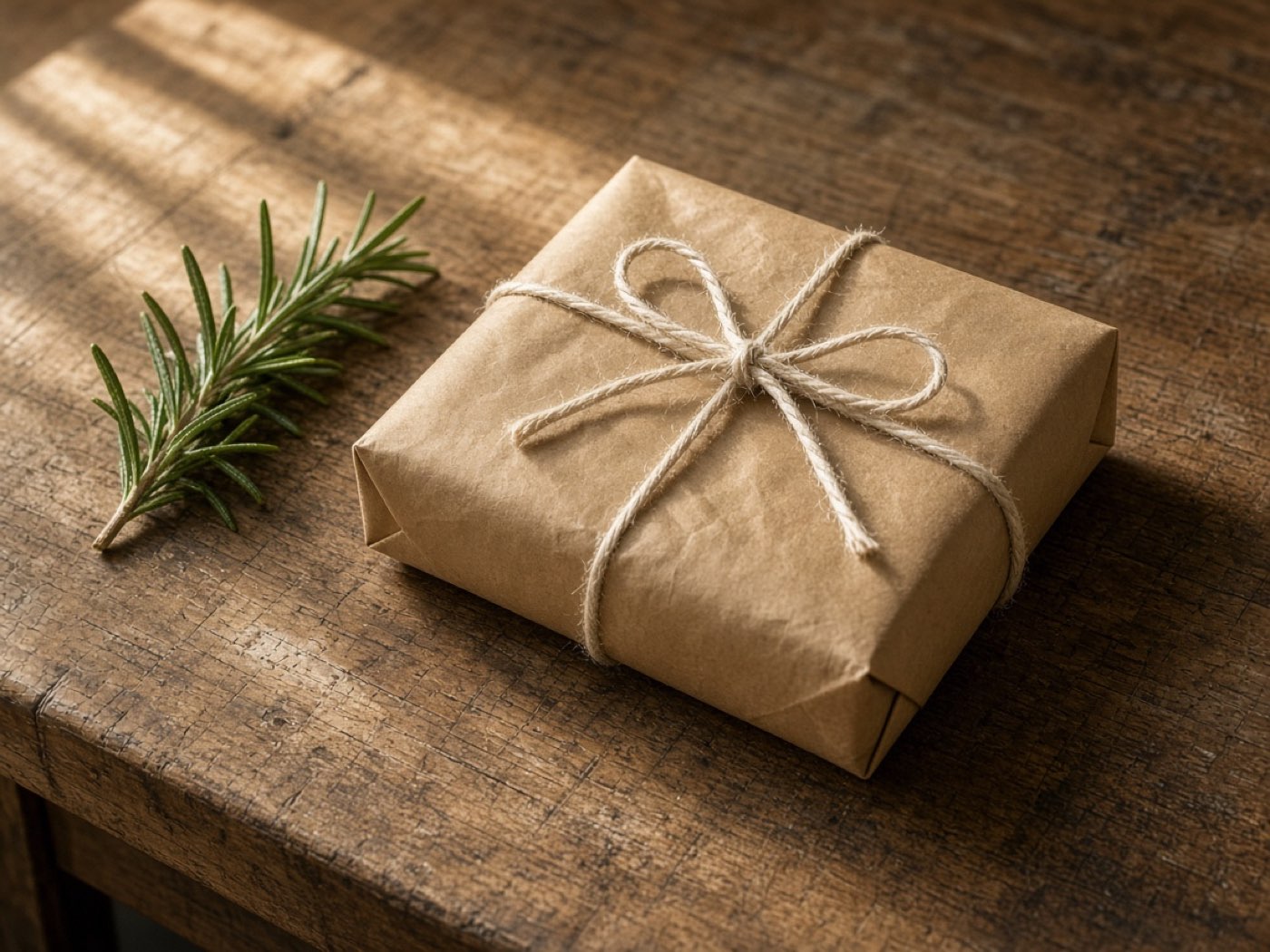 A paper-wrapped parcel on the counter